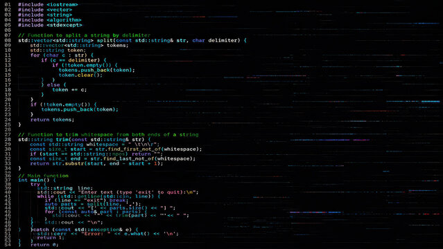 Code programming screen glitch dark software development background