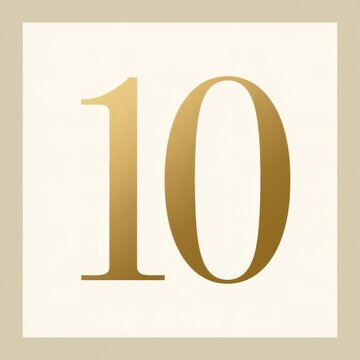 A minimal square with the number 10 in warm gold on cream symbolizes a ten year achievement. This design highlights an anniversary theme.