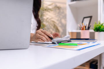 Business professional reviewing reports, analyzing business performance and planning daily...