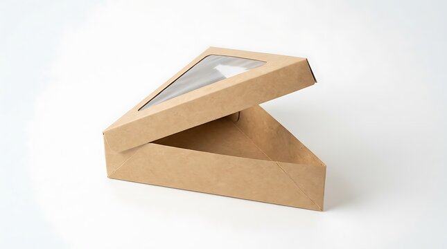 Empty triangular cardboard slice box with a transparent window
