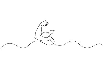 Obraz premium Human arm bicep muscle flexed pose continuous one line drawing minimalist workout fitness vector illustration