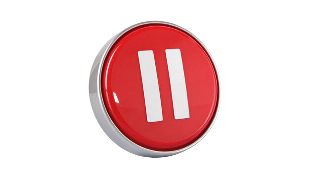 Red round internet media pause button icon isolated on transparent background