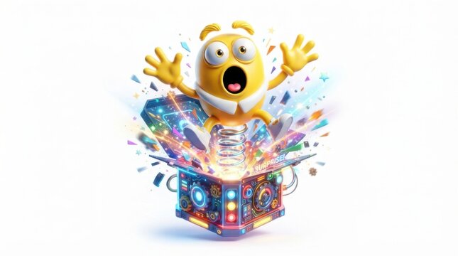 Character Jumping in Shock with a Surprised Expression, Dynamic Emotional Reaction Illustration Isolated on White Background