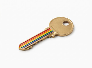 Obraz premium Rainbow Striped Metal Door Key Lying On Plain White Table