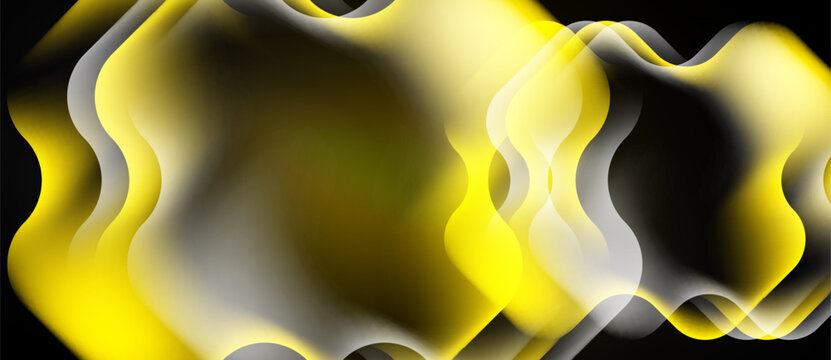 Abstract waves, yellow hues dominate. Soft gradients create flowing forms against black background. Dynamic, modern design.