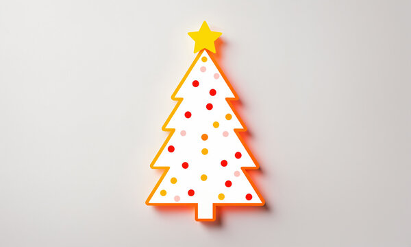 flat white christmas tree shape featuring a thick orange outline decorated with multiple small red and yellow circles and a bright five-pointed star at the very top[cite: 4]