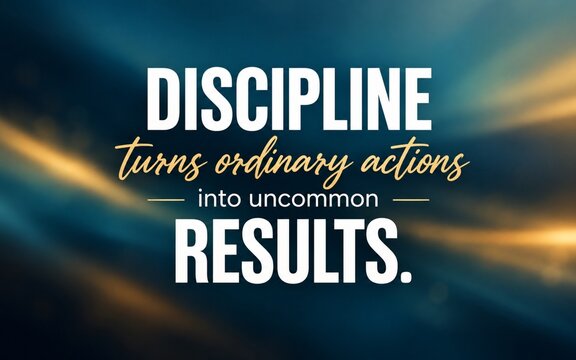 Motivational discipline quote with a dark abstract background, representing habits, consistency, commitment, and the path toward meaningful success.