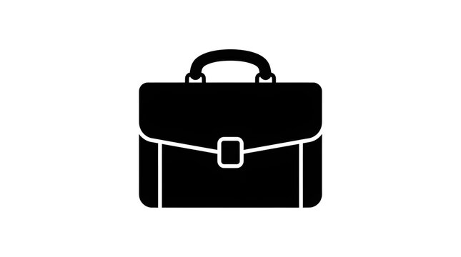 Minimalist briefcase icon design representing professional corporate business communication tools in a clean bold black vector style suitable for modern interface navigation and web user experiences