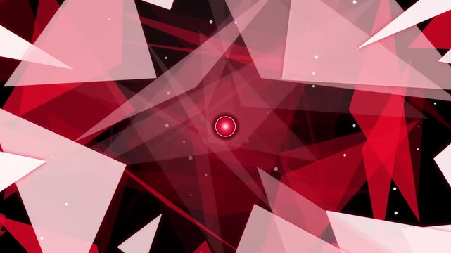 Abstract geometric background with red crystalline shards. Dynamic ruby glass fragments flying through dark space. Futuristic low poly motion graphics video for cinematic intros and digital art