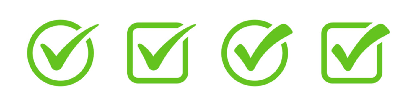 Green check mark icon set with circle and square checkbox symbols