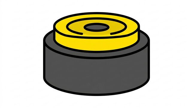 Yellow industrial push button icon on dark base