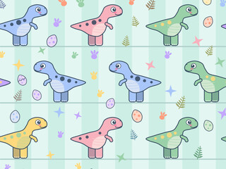 Funny Dino Friends With Eggs And Footprints © iushakovsky