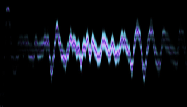 Visualisation d'onde sonore glitch violette sur fond noir