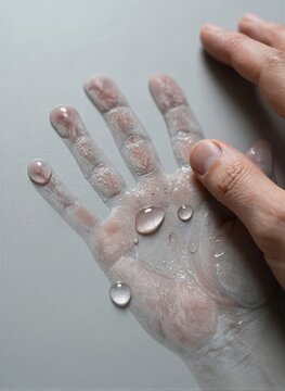 Captures Close Of Adult Human Hand Against Neutral Grey Background Skin Tone Light With Natural Wrinkles Indicating Mature Age Frequent