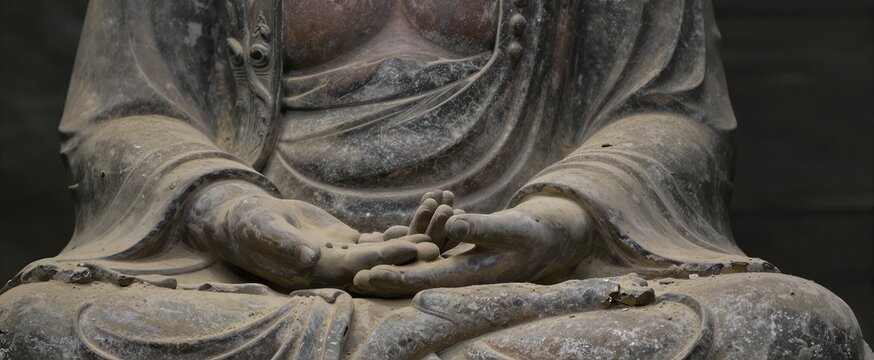 Captures Close Of Ancient Statue Weathered With Time Suggesting Quite Old Main Subject Photograph Hands To Figure In Meditative