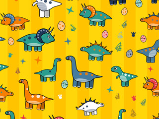 Colorful Prehistoric Dinosaurs Childrens Wallpaper Design © iushakovsky