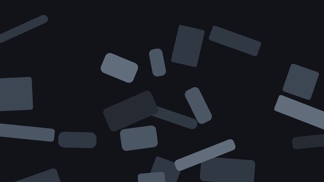Abstract Floating Gray Rounded Rectangles Animation on Dark Background with Scattered Geometric Shapes and Minimal Motion Graphics