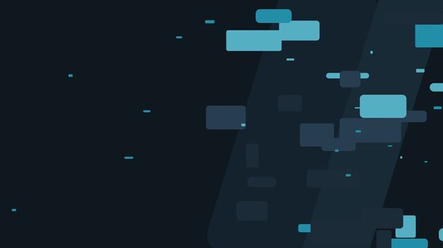 Abstract Dark Technology Background with Floating Blue Rectangles, Cyan Geometric Shapes and Digital Motion Graphics Animation