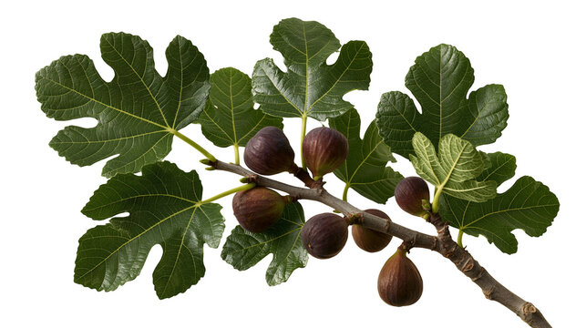 Fresh ripe purple figs on a leafy green branch