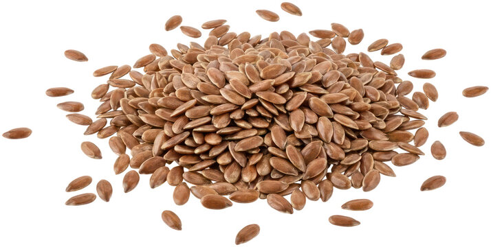 Pile of organic brown flaxseeds for health