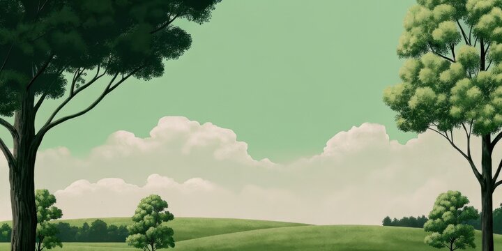 Green rolling hills and trees landscape showing an artistic texture for a nature wallpaper