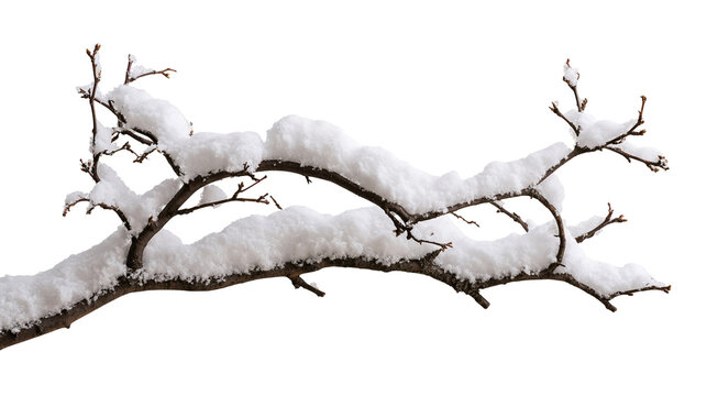 Snow covered bare tree branch in winter