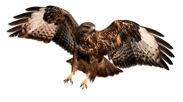 Common buzzard bird of prey in flight with wings spread wide