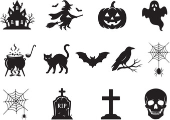 Fototapeta premium Halloween-themed black icons set