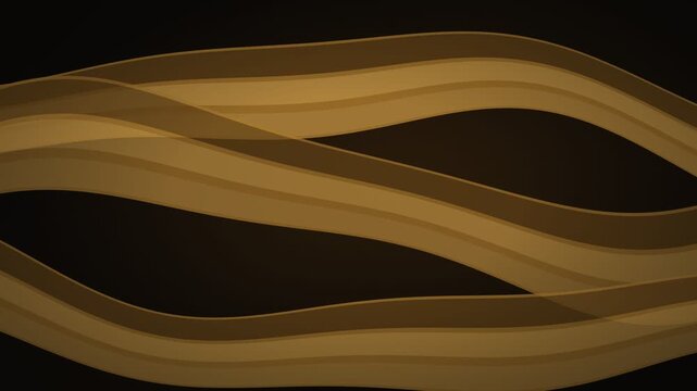 Abstract Golden Flowing Waves Animation with Elegant Layered Curves and Metallic Gold Ribbons on Black Background, Luxury Motion Graphics