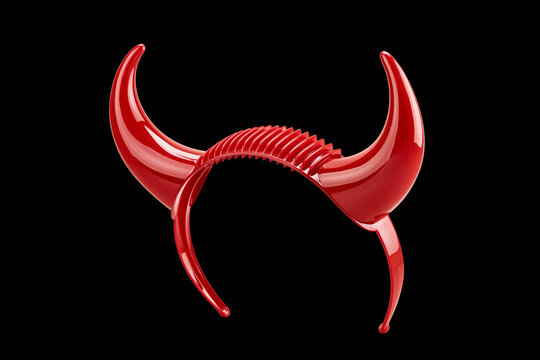 Red sequin devil horns headband costume accessory on black background