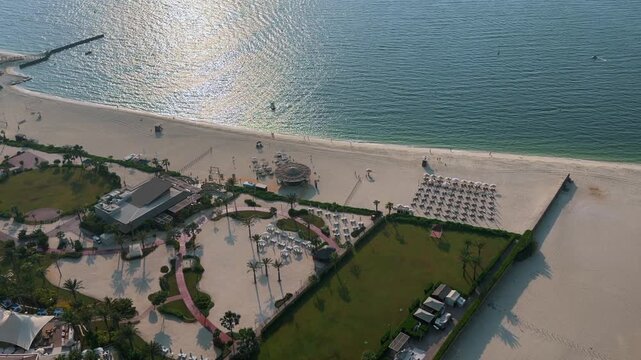A bird&rsquo;s-eye view of JBR Beach from Dubai Marina.