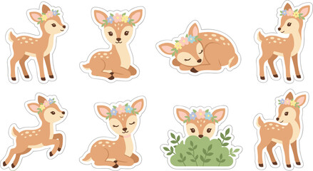 Obraz premium Cute Deer Character Collection with Floral Crowns and Woodland Animal Illustrations