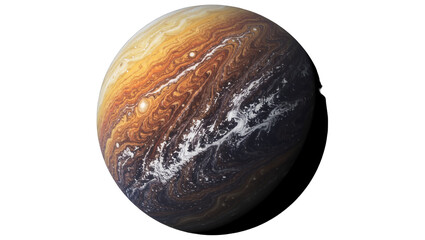 Detailed Jupiter planet with swirling orange and brown clouds, isolated on transparent background © Niamh