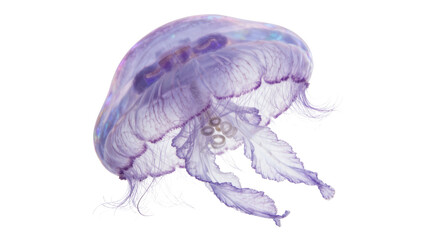Translucent purple jellyfish with delicate tentacles, isolated on transparent background © Niamh