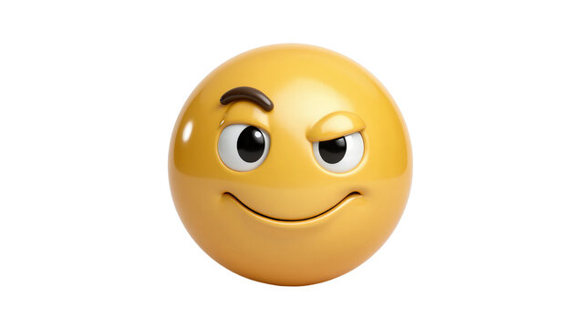 Winking yellow emoji face with sly expression, isolated on transparent background