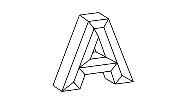 Impossible letter a optical illusion on gray background