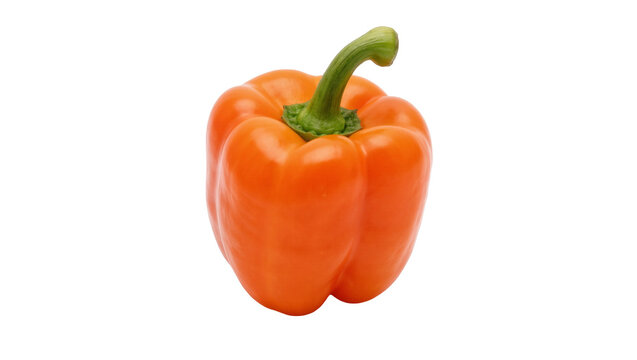 Bright orange bell pepper with green stem, isolated on transparent background