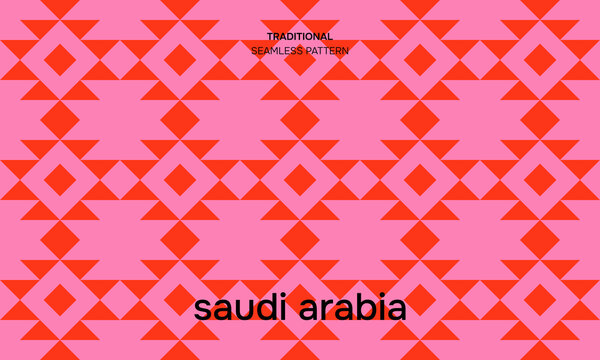 Triangular aztec modern pattern in pink and red color. Arabesque or traditional diriyah diamond seamless print. Sado design, ethnic style background. Vector illustration