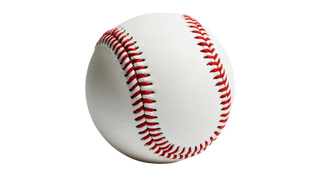 White leather baseball with red stitching seams