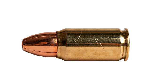 Brass cased handgun cartridge with copper jacketed hollow point bullet