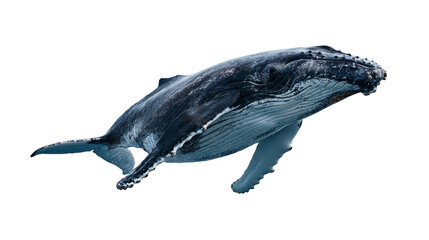 Humpback whale swimming with long pectoral fins and textured dark skin © Cressida
