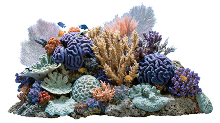 Vibrant coral reef ecosystem with colorful brain corals and tropical reef fish © Cressida