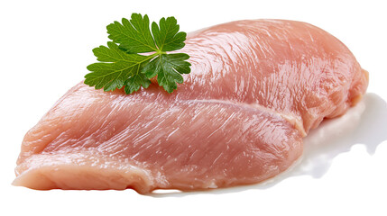 Raw fresh chicken breast fillet with a sprig of green parsley © Cressida
