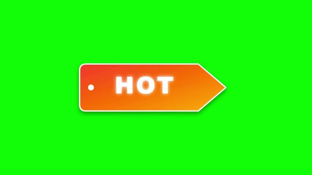 Hot price tag banner icon isolated on green screen. Features bright orange gradient arrow shape with white text. Promotional commercial label for retail sales and marketing campaigns.