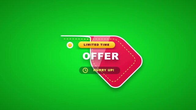 Limited time offer tag vector banner. Pink price label with white text and yellow accent on green background. Promotional badge for e-commerce sales, discounts, and marketing campaigns.