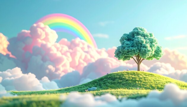 Tiny Tree Against Vast Iridescent Cloud Background
