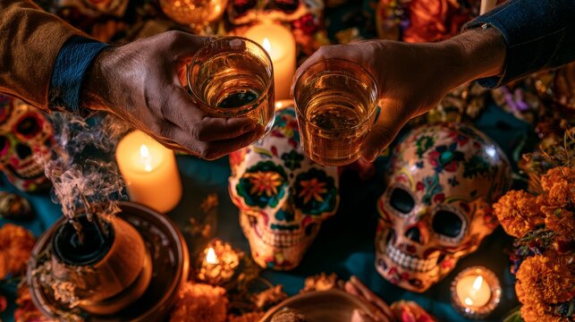 Day of the Dead Toast with Spirits and Sugar Skulls