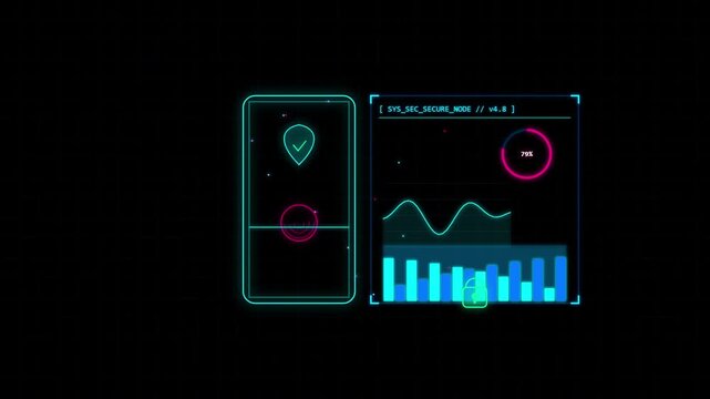 Futuristic digital security interface with data visualization