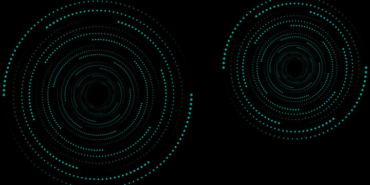 Abstract Digital Vortex: Teal Dotted Circular Tunnel, Technology Background and Futuristic Data Rings