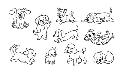 Obraz premium Funny Cute Puppy Dog Sketch Vector Set with Hand Drawn Cartoon Pet Characters